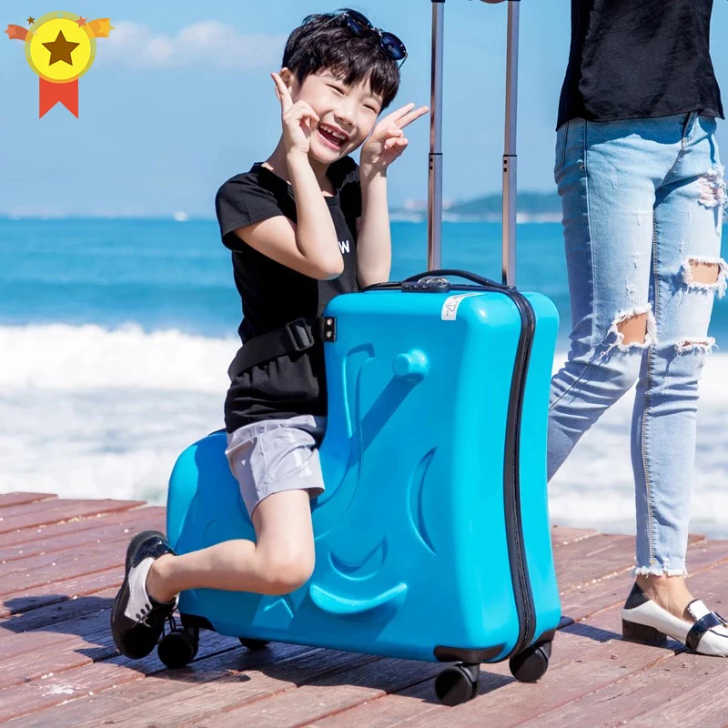 

Children Rolling Luggage Spinner Wheels Suitcase Kids Cabin Trolley Travel Bag child Cute Baby Carry On Trunk Can sit to ride