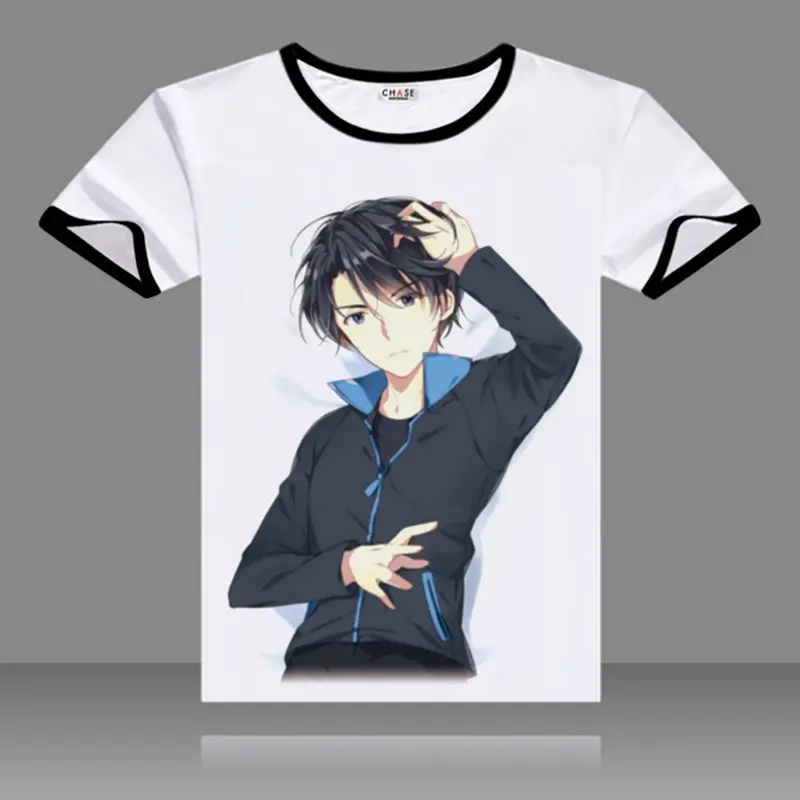 Популярные футболки Yuri on Ice Plisetsky черные топы с круглым вырезом и коротким рукавом