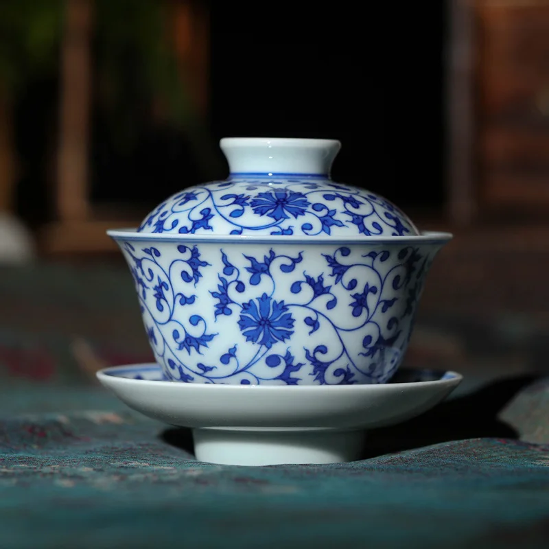 Changwuju в Цзиндэчжэнь чашки большой размер Ручная роспись синий и белый кунг-фу чашка с крышкой в архаистическом дизайне и технологии - Цвет: huaruyi