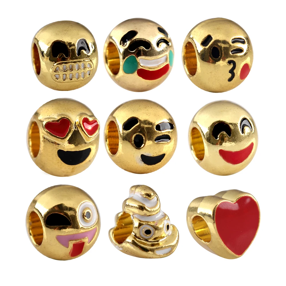 

Hot sell 10pcs/lot Emoji Face Emotion Loose Bead Big Hole For DIY Making Spacer Bead Wholesale 8*10mm