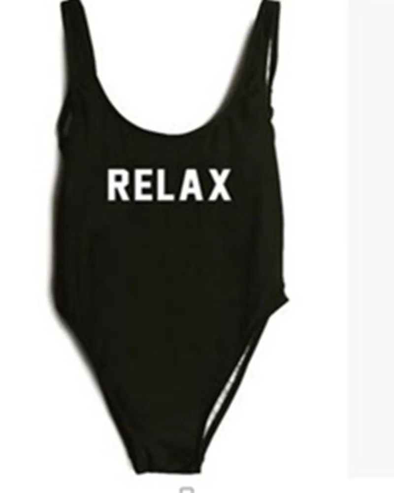 

One Piece Swimsuit 2018 Sexy Women Swimwear RELAX Printing Bodysuit Crochet Cut Out Beach Wear Bathing Suit Monokini Swimsuit XL
