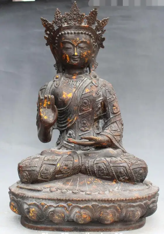 

S02086 18"Old Ancient Chinese Bronze Seat Kwan-Yin Bodhisattva Statue B0403