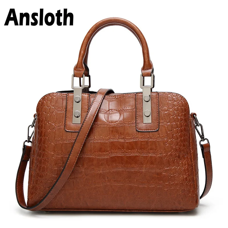 

Ansloth Famous Brand Woman Bags Hnadbag Vintage Crocodile Pattern PU Leather Shoulder Bag Fashion Women's Crossbody Bag HPS220