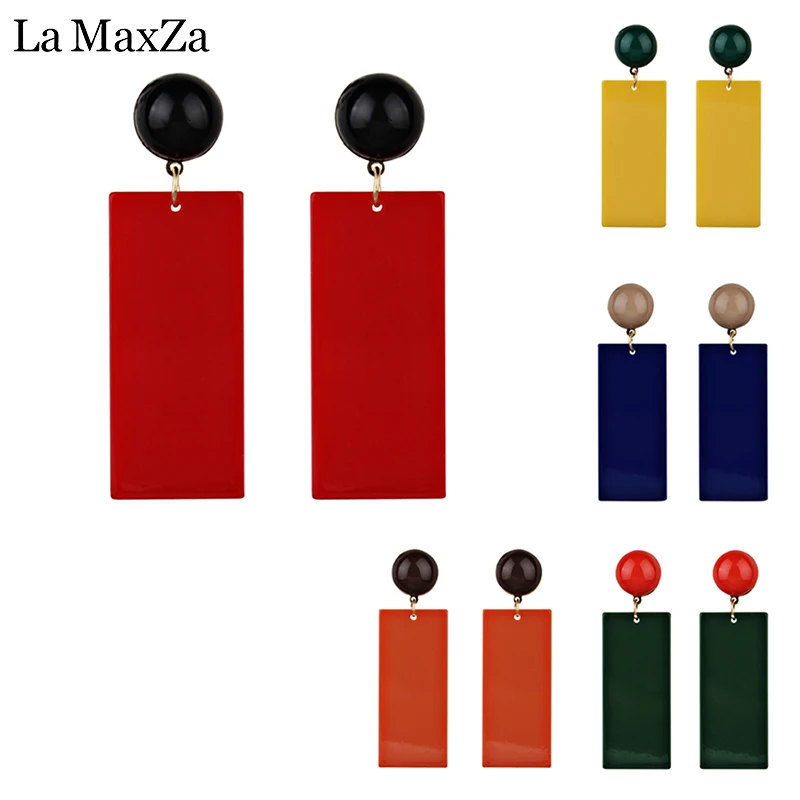 

High Grade Retro Resin Multicolor Rectangle shaped Drop Earring For Women Statement Style Clear Big Circle Ear Jewelry Fashion