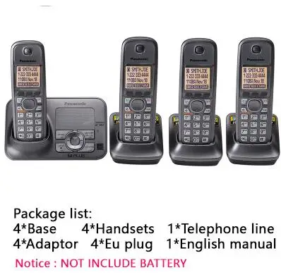 Цифровой беспроводной телефон с внутренней голосовой почтой, ЖК-стационарный беспроводной телефон для офиса, дома, бизнеса, серебряный - Цвет: Four Handsets Grey