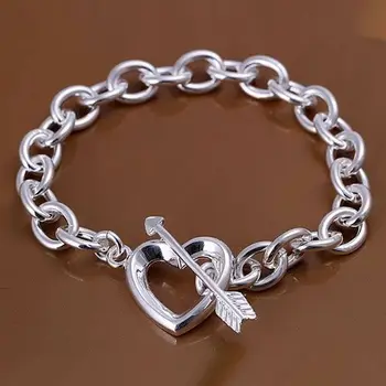 

H034 925 Delicate Silver Color Bracelets For Women Charm Fashion Jewelry Arrow Through Heart Bracelet /acyaiufa Aveajmla