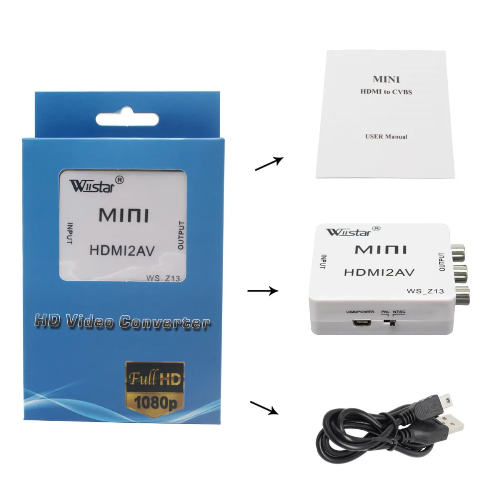 10 шт. HDMI для RCA AV/CVBS видео преобразователь 480 p 720 p 1080 HDMI2AV Поддержка NTSC/PLA Выход HDMIi к AV adapder