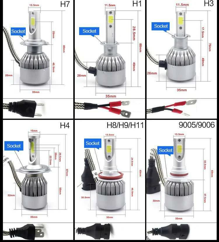 KUNFINE 12 V/24 V Автомобильный светодиодный фары для авто светодиодный H4 H7 9003 HB2 H11 светодиодный H1 H3 H8 H9 880 9005 9006 H13 9004 9007 светодиодные фонари для грузовика C6