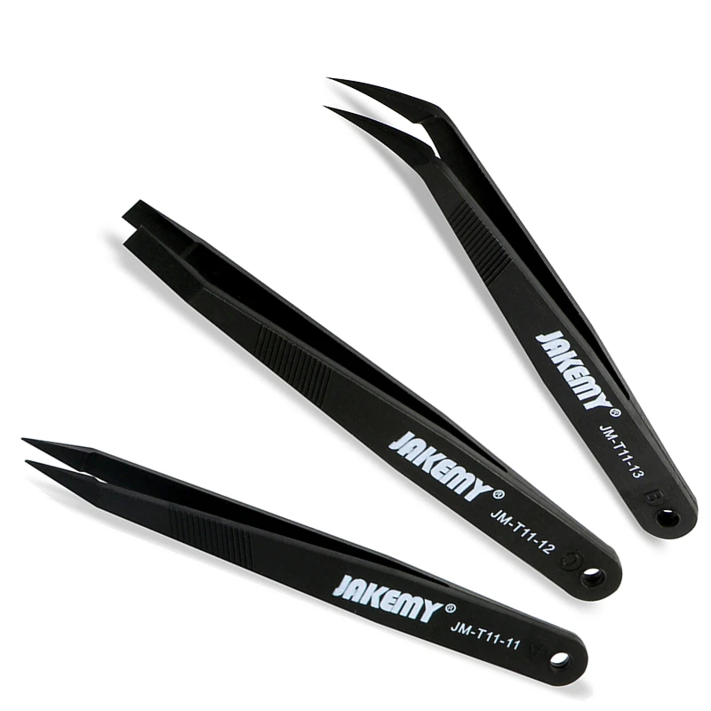 3Pcs Anti static Plastic Tweezers Carbon Fiber Forceps Insulated High