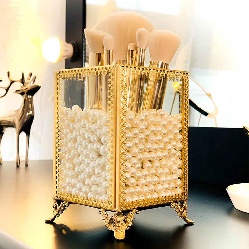 

New Listing Acrylic Pearl Box Makeup Organizer Lipstick/Makeup Brush Storage Boxes Cosmetic Display With Drawer without brush
