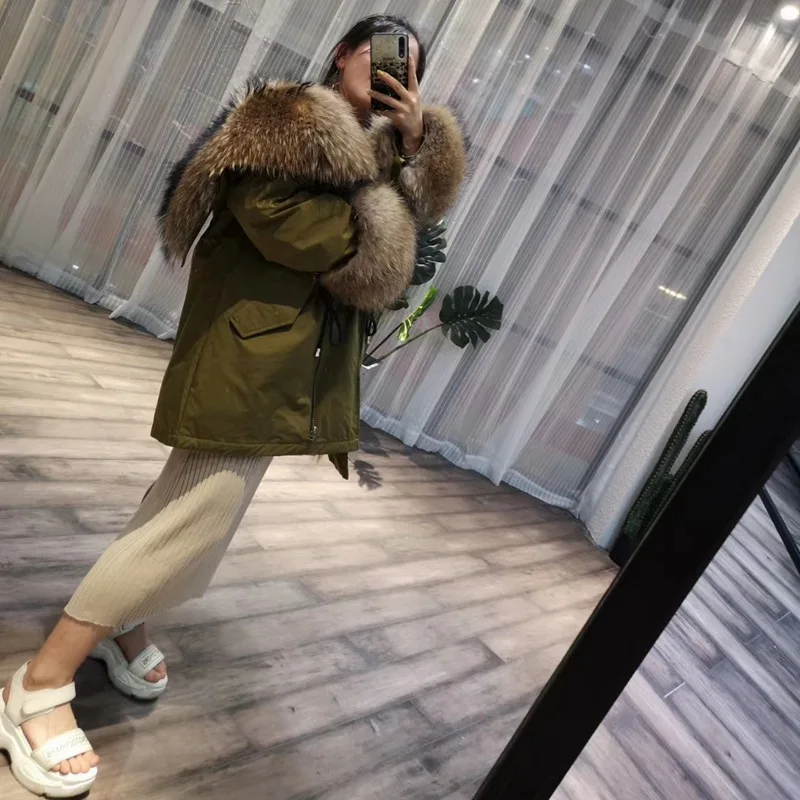 women duck down plus size with big raccoon fur collar cuff luxury loose size duck down with real fur collar coat and jackets