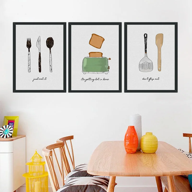 

Cute Cartoon Knife Fork Nordic Canvas Poster Cuadros Decoracion Wall Pictures for Living Room Kitchen Baby Room Decor Unframed
