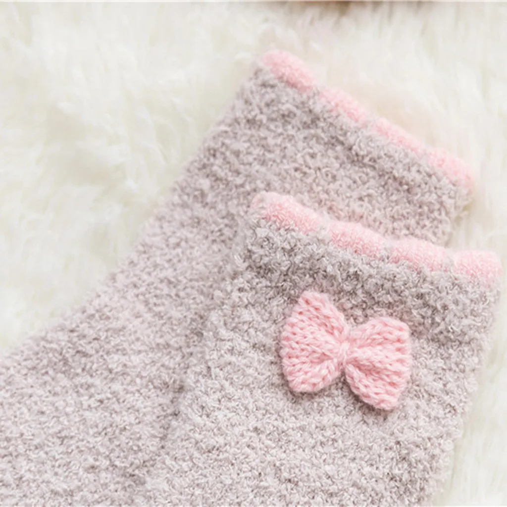 Женские мягкие теплые носки Calcetines Mujer Флисовые Тапочки с бантиком большие