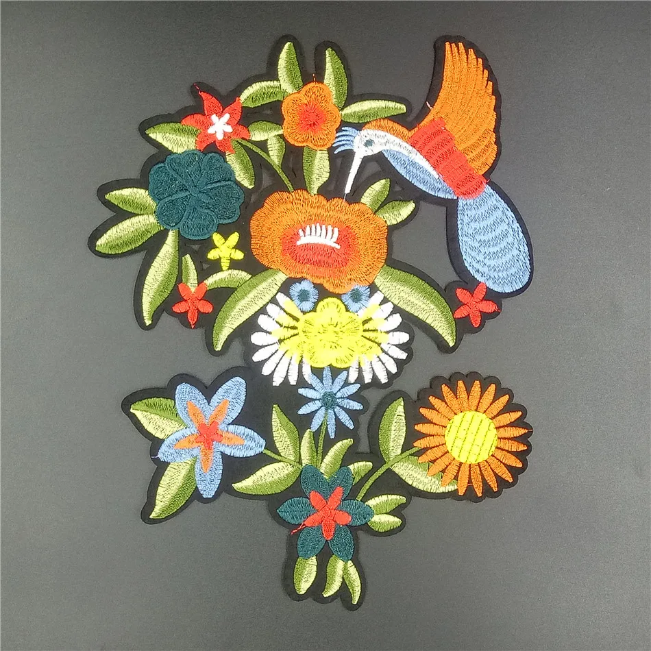 

Large Bird&Flower Patch Embroidery iron on patch Decoration Accessories Embroidered patch for clothing For DIY