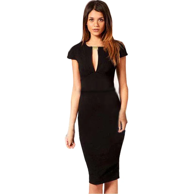 

H0098 Free Shipping New Fashion Women Vintage Celeb Style Keyhole Slimming Stretch Party Pencil Knee length sexy Dress D0098