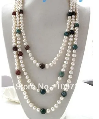 

Jewelry 0012505 80" 10mm Color ROUND Agate White Baroque Pearl Necklace