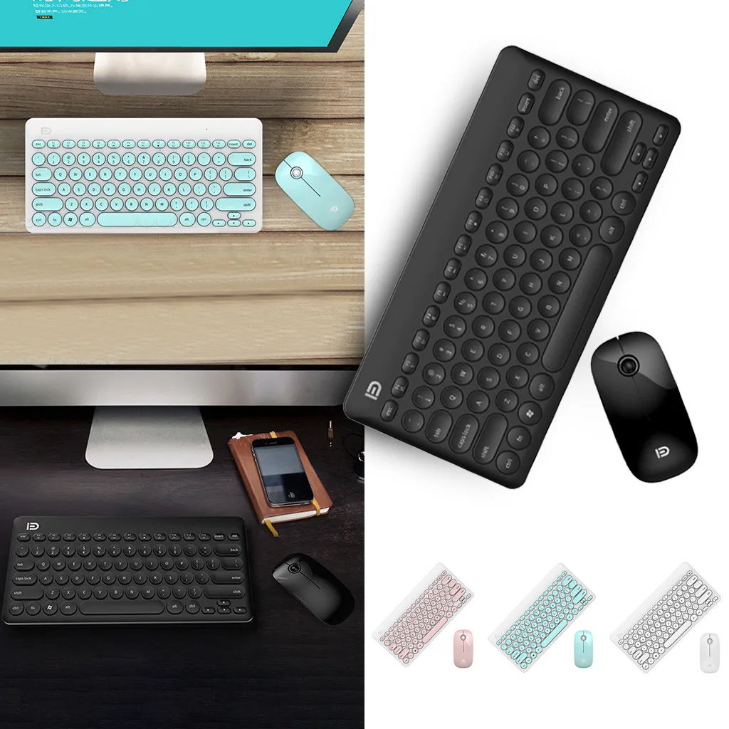 Multimedia Wireless Keyboard Mouse Combos with Fashionable Ultra Thin Whaterproof Silent Mice for Computer PC Gaming TV#g4