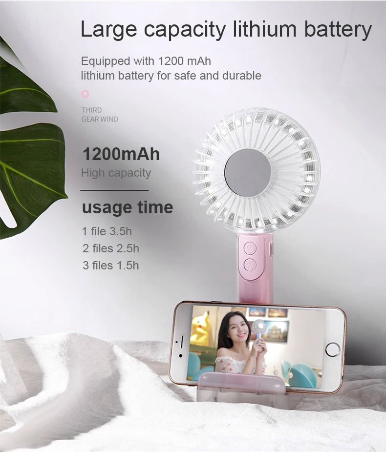 Mini Ventilador USB Fan Rechagable Portable Phone Holder Handheld Makeup Mirror USB Cooling Fan Cooler Gadget Office Gadgets