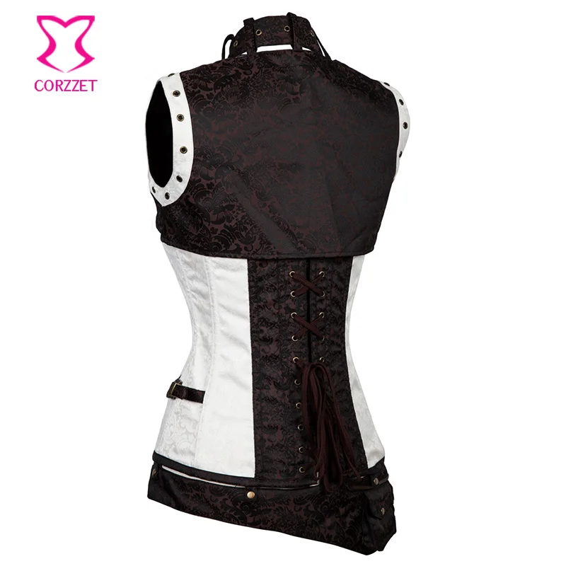 Белый корсет из парчи готический Espartilhos E Corpetes Corselet большие размеры корсеты и