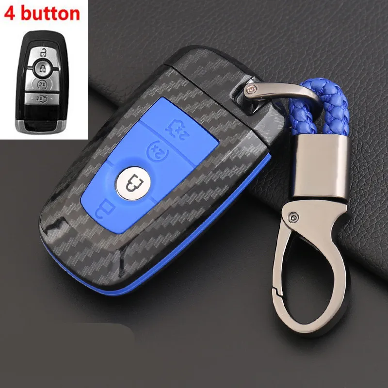 3/4 кнопки из углеродного волокна Кожаный чехол для ключей Ford Fusion Mondeo Mustang Edge Expedition