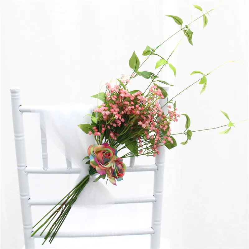 Искусственный букет невесты ручной работы на стул с открытой спиной цветок для церковного банкета Свадебный декор букет цветов+ чехол на стул пряжа гирлянда Роза - Color: A 6