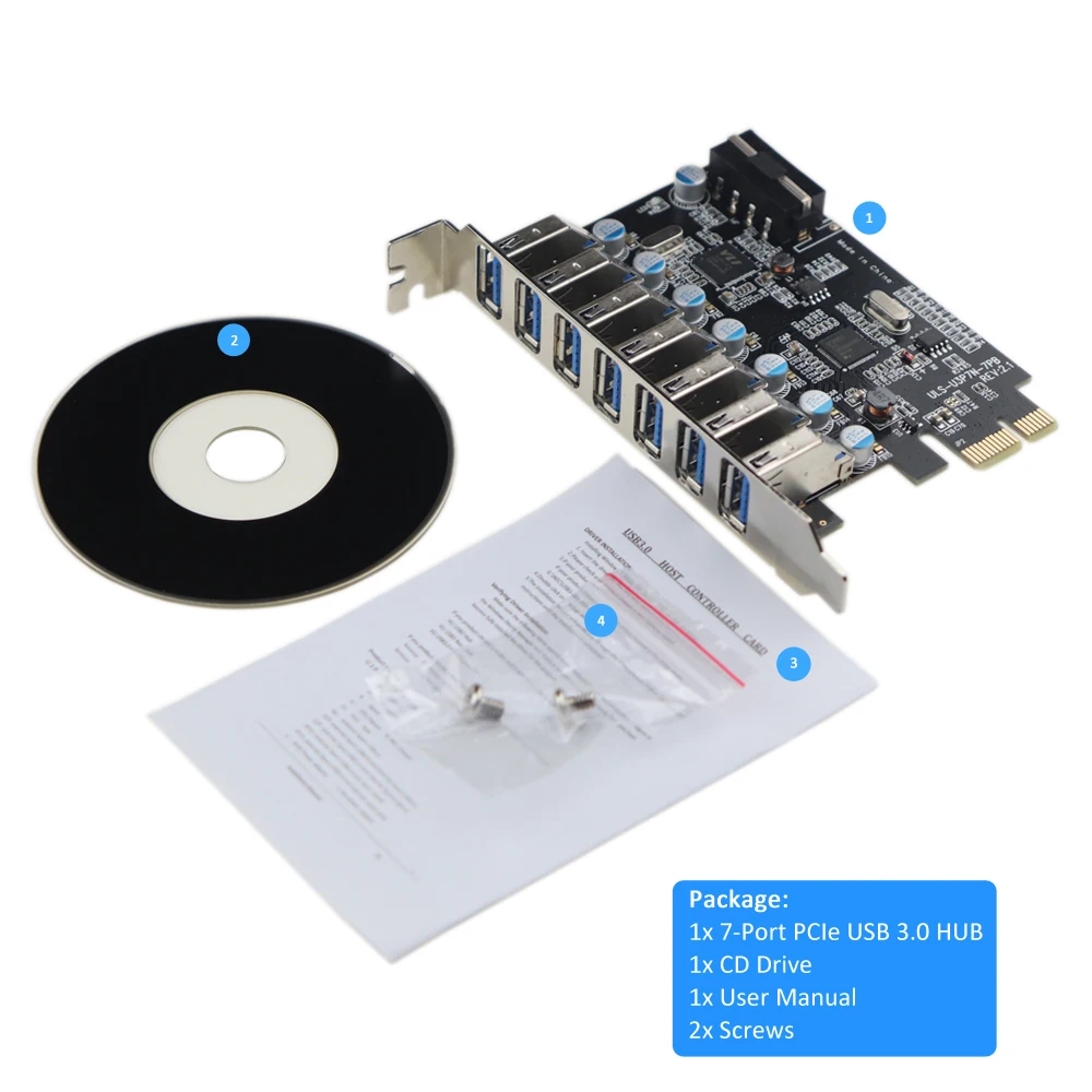 PCIe USB 3,0 7-Порты и разъёмы PCI Express карты расширения PCI-E USB3.0 концентратор с Molex Мощность разъем Поддержка UASP Windows 10, 8,1, 8,7, XP