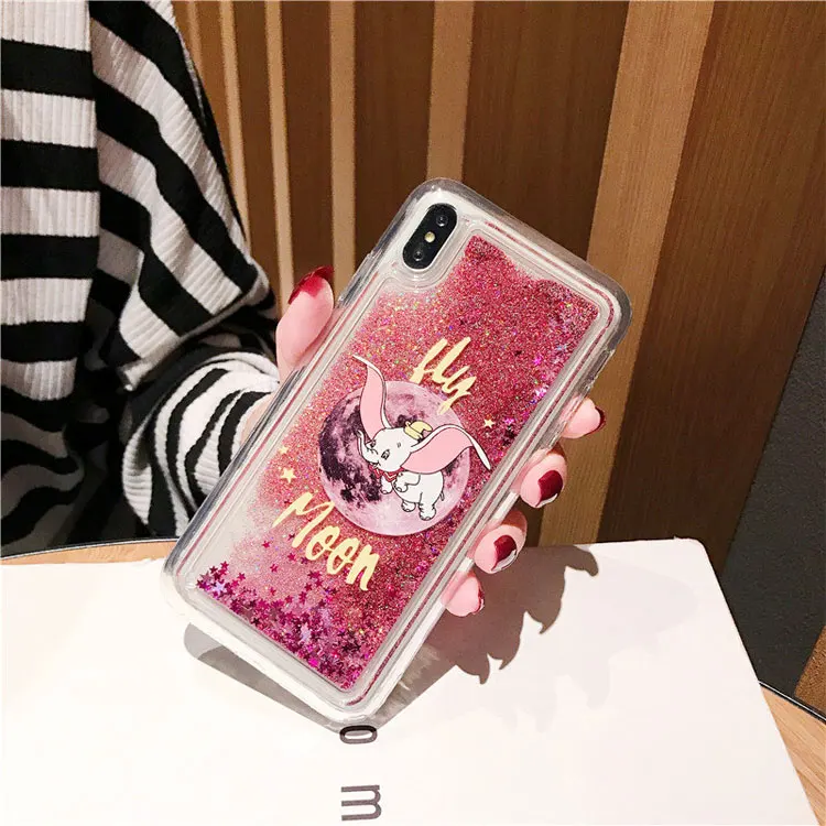 Pink Чехол для iphone XR XS MAX 7 8 6 S plus с изображением Луны слон Дамбо, динамичный жидкий зыбучий песок, блестящий мягкий чехол из ТПУ - Цвет: Pink