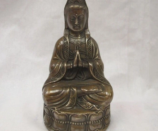 

5"Chinese Buddhism Hall Classical Bronze Copper Kwan-yin Bodhisattva Statue