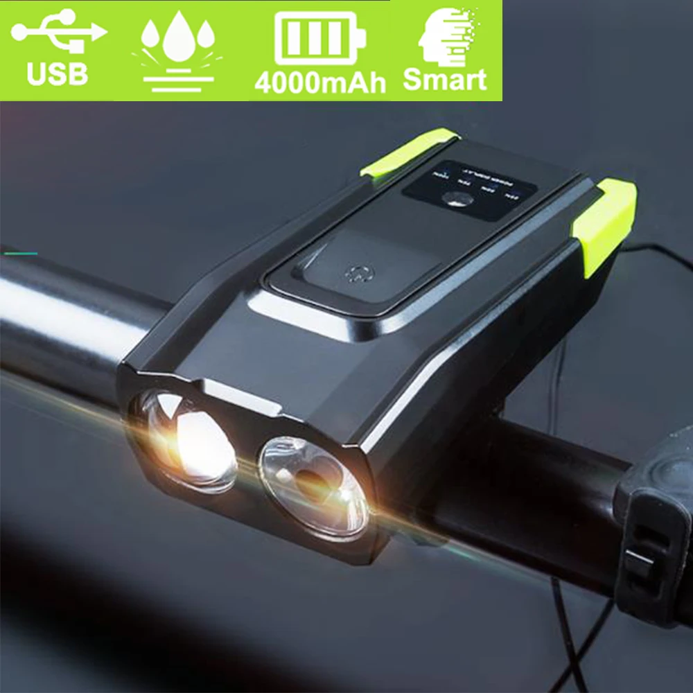 

800 Lumen Smart Induction Bicycle Front Light 4000mAh USB Rechargeable LED Head Light with Horn Bicycle Lamp Cycle FlashLight