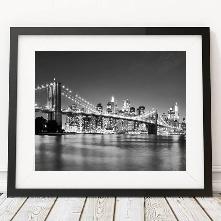 

Modern New York City Brooklyn Bridge black & white pictures canvas art Home decor painting on the wall for living room no frames
