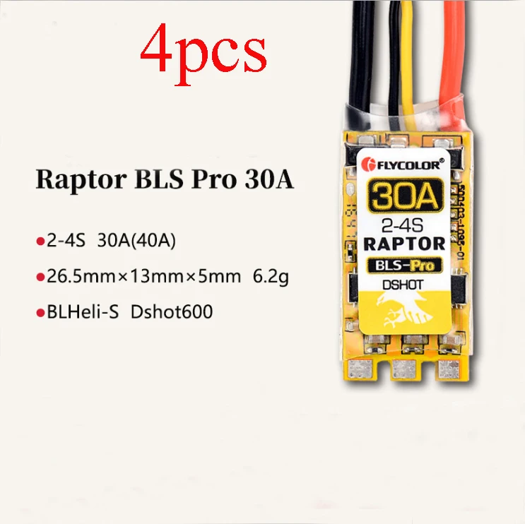 

Yuenhoang 4PCS/lot Flycolor Raptor BLS Pro 30A BLheliS BB2 2-4S DShot600 ESC with Protective Cover for RC Racing Qquadcopter