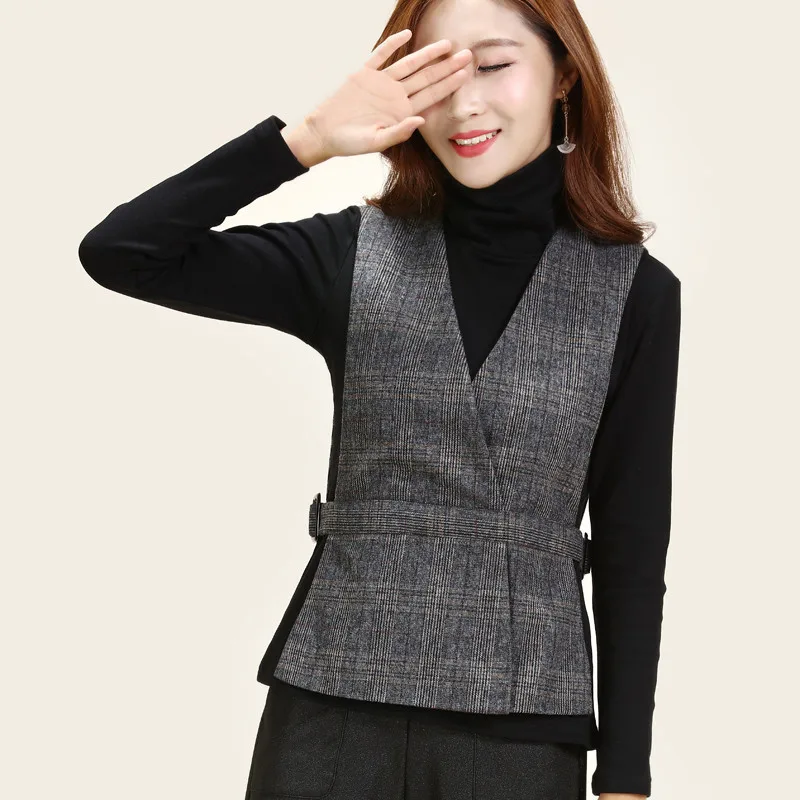 

5XL Plus Size Cashmere Waistcoat For Women Vest Black Short Spring Sleeveless Jacket Female Cardigan Elegant V-neck Slim Casaco