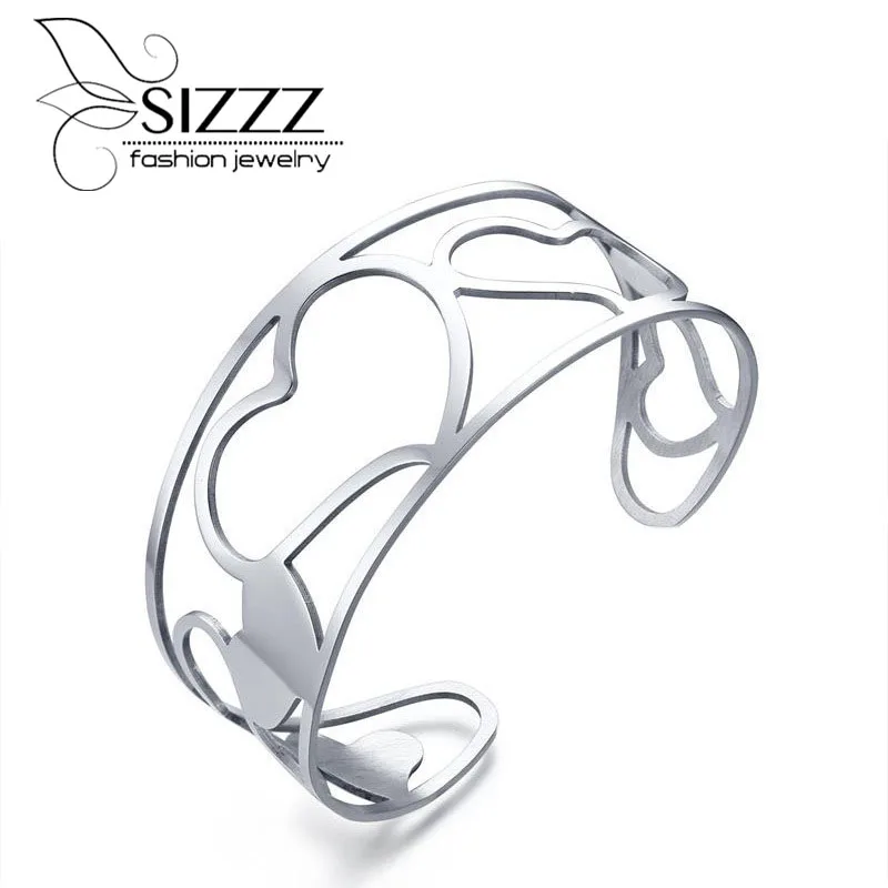 

SIZZZ 32MM wide stainless steel hollow open steel color bracelet&bangles for women