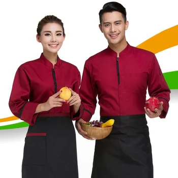 

10pcs Cook suit long-sleeve autumn and winter work wear cake working clothes Chef clothing Baker overalls red coat uniforms