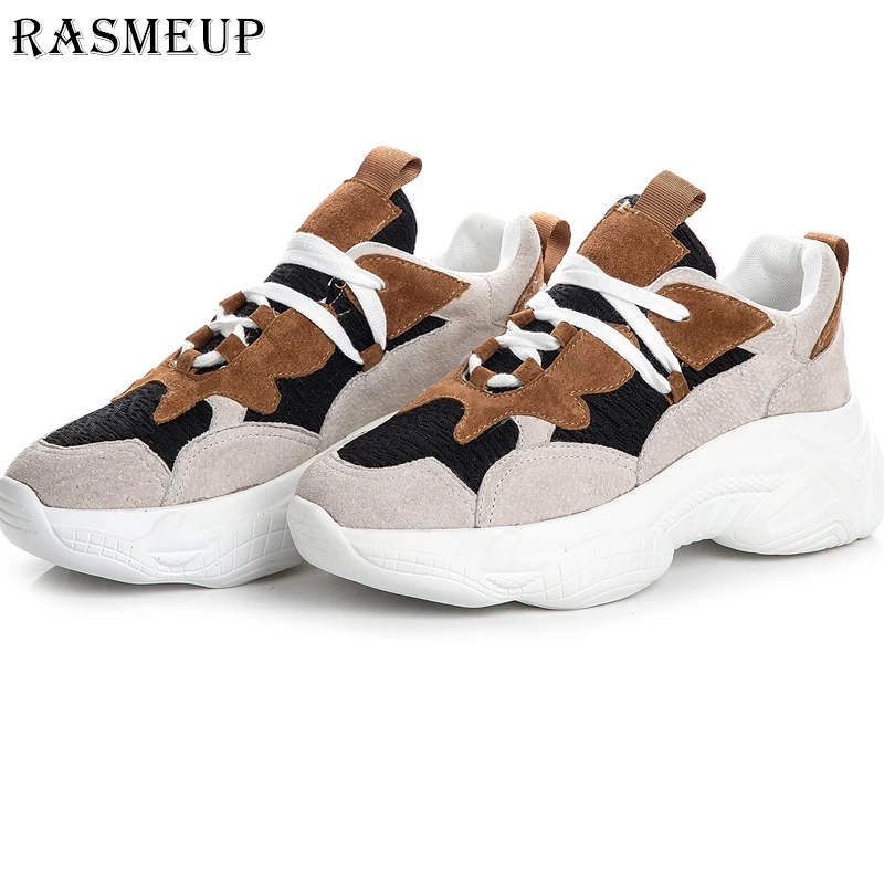 RASMEUP Genuine Leather Chunky Sneakers Women 2019 Spring Lightweight font b Women s b font Platform