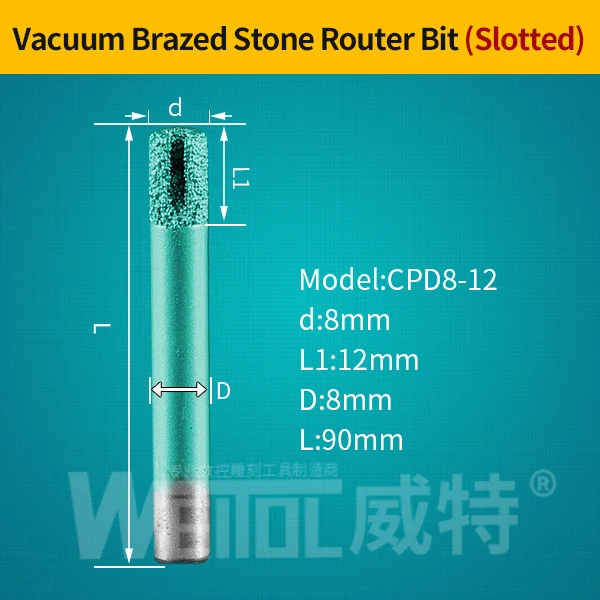 WeiTol плоская головка вакуумной пайки Камень Гравировальные биты мраморные режущие биты Долбление камень Фрезерный резак песчаник с ЧПУ Инструменты - Длина режущей кромки: CPD8-12