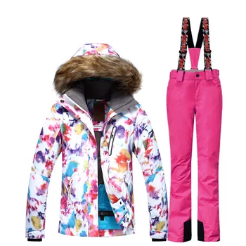 

Womens Skiing Suit Sets Snowboarding Clothes Waterproof Windproof Winter Snow Costumes Outdoor Ski Jackets + Suspended Pants