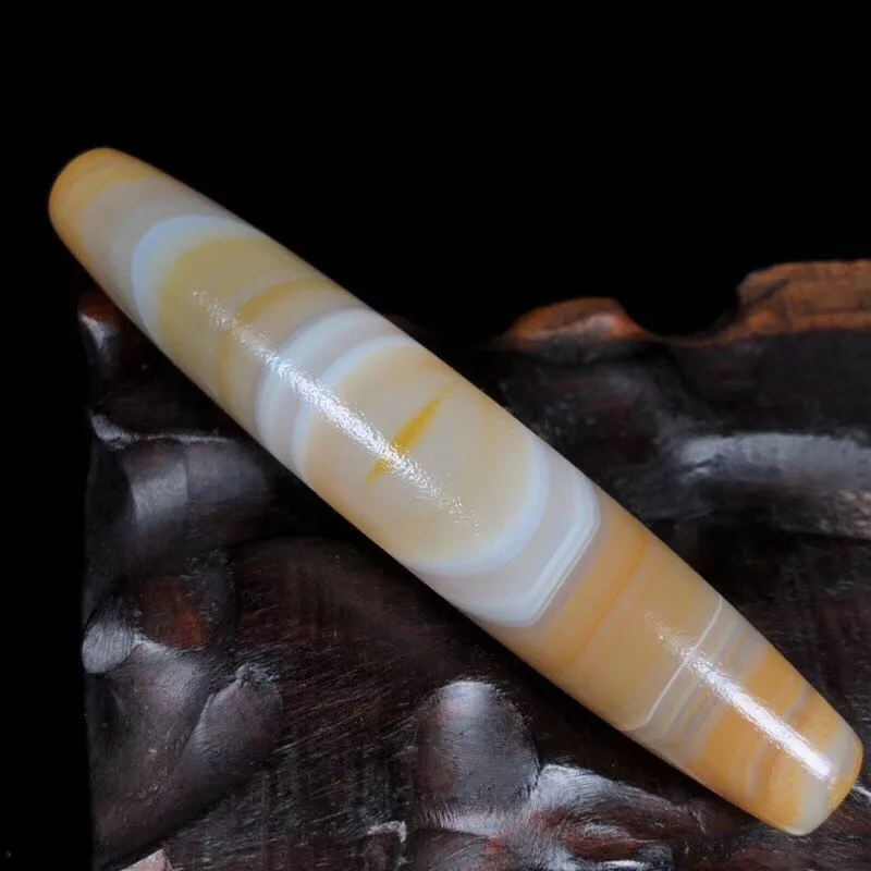 

Oval 16*84.5mm Yellow old agate beads Tibet natural DZI 1 eye DZI amulet men and women jewelry DIY Free Shipping