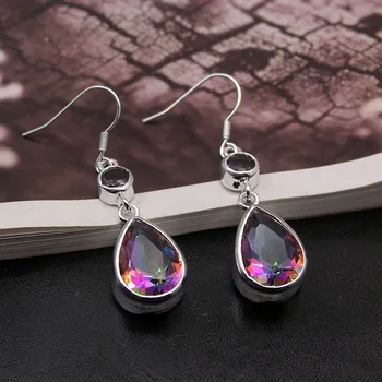 

Big Promotion Beautiful Fire Mystic Topaz925 Sterling Silver Color Drop Earrings For Women 1 3/4 Inch TK20