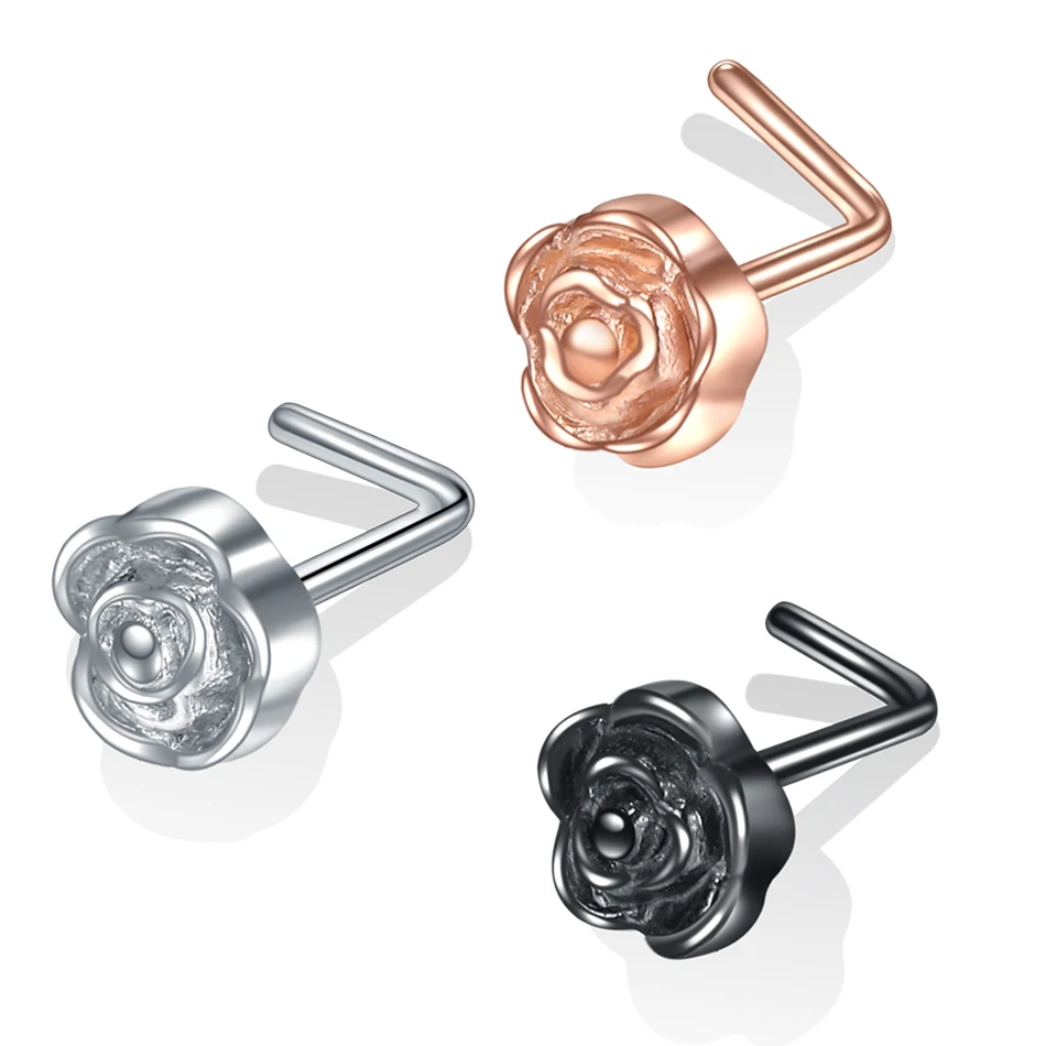 

3pcs/lot 20G Steel L Shape Nose Screw Rings Rose Flower Nose Stud Nazir de Piercings Nostril Earring Tragus Piercings Jewelry