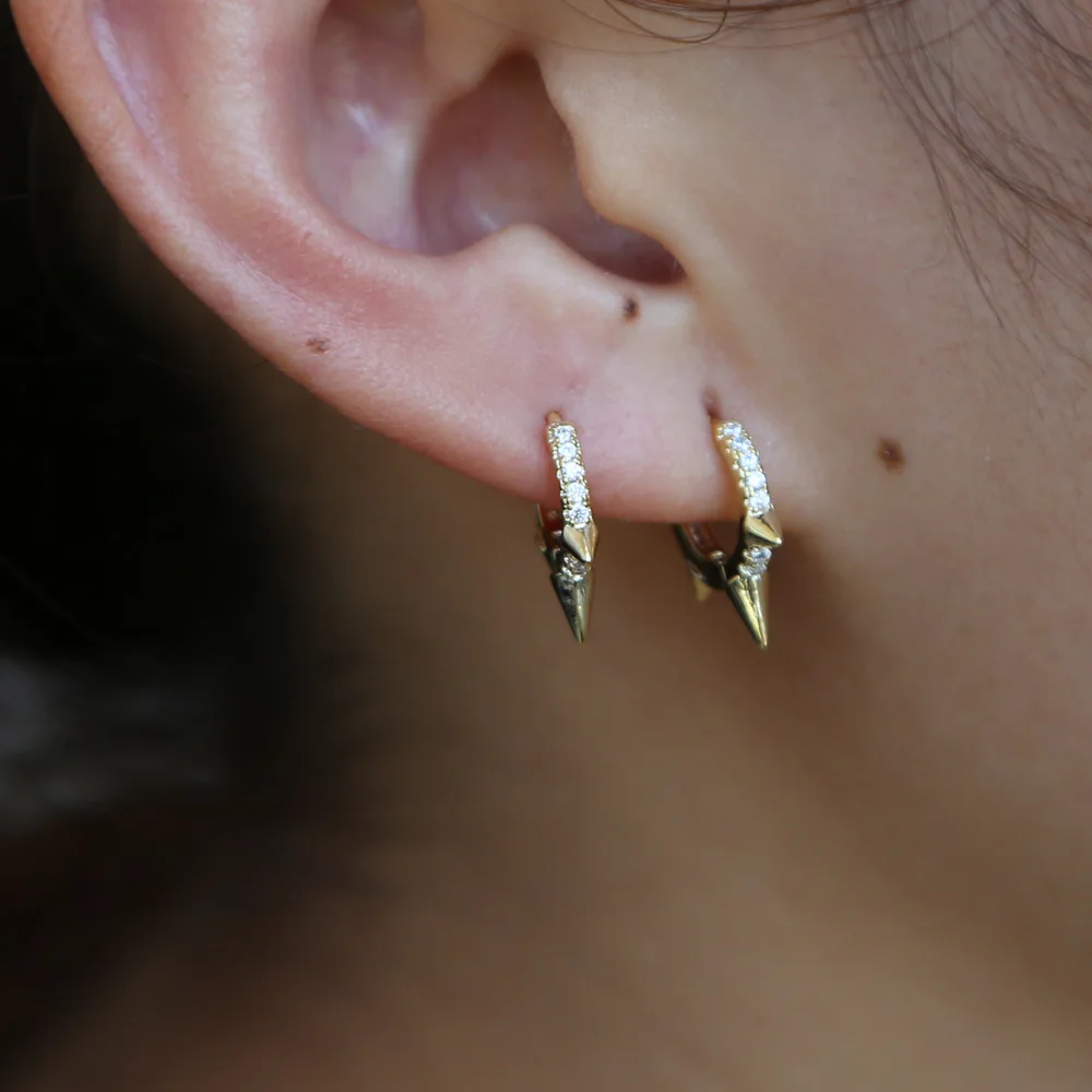 2018 three mini spike punk style women earring round cz hoop minimal delicate design Gold Filled wholesale high quality jewelry - Image 4