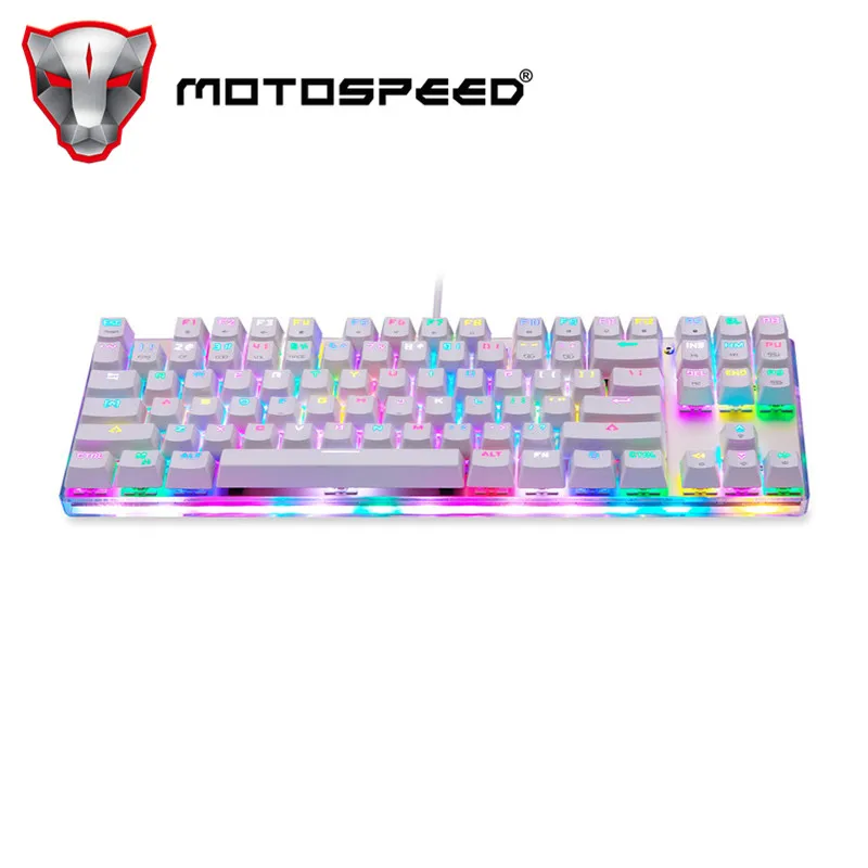 Motospeed K87S ABS USB2.0 Проводная Механическая клавиатура LED с RGB подсветкой синий переключатель Настольный русский геймер завязывание белый 1,8 м