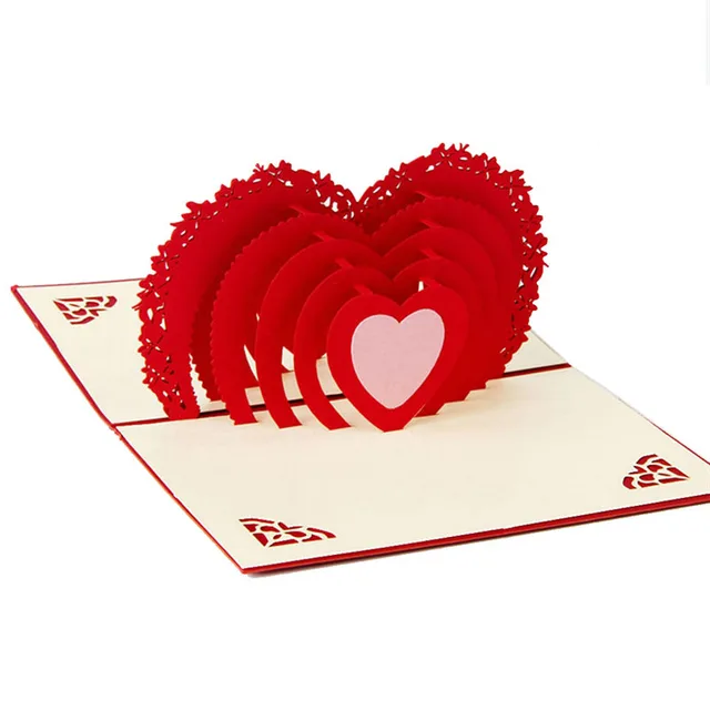 3D Pop Up Card Handmade Love Heart Anniversary Valentine Birthday Christmas Postcard for wedding 1