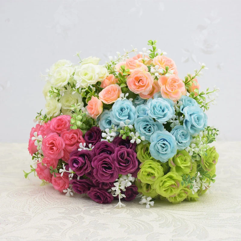 15 Heads Artificial Dried Small Rose Silk Bouquet Wedding Flower Party Decors