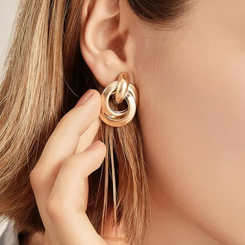 

New Hot Sale Gold Silver Alloy stud Earrings For Women Exaggeration Earrings Wedding Simple Fashion Jewelry Trend Accessories