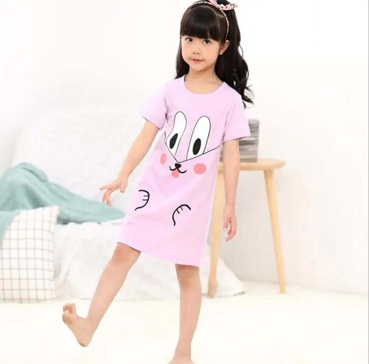 Новая летняя детская одежда для сна Хлопковое платье с короткими рукавами для девочек модная пижама с принтом, юбка одежда для сна для девочек
