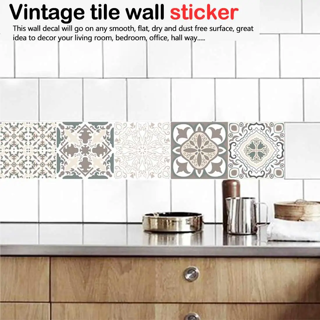 

Waterproof PVC Wall Stickers Kitchen Waist Line Decoration Retro Tiles Wall Stickers for Bathroom Kitchen Adhesive Decoration