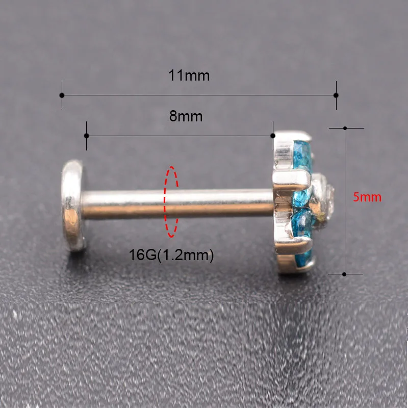 1 шт./лот 16G 1,2*6/8 мм Цветок Циркон Кайли пирсинг AAA Циркон пирсинг Лабрет, серьги-гвоздики в виде капель с кристаллами в форме Для женщин Для мужчин хирургические Сталь