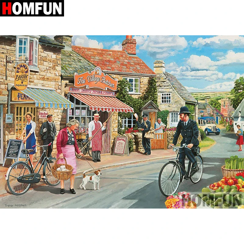 

HOMFUN 5D DIY Diamond Painting Full Square/Round Drill "Town landscape" 3D Embroidery Cross Stitch gift Home Decor A08229