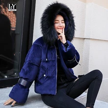 Ly Varey Lin женская зимняя хлопковая стеганая куртка пальто теплая утолщенная короткая бархатная Парка женская с капюшоном меховой воротник Повседневная Верхняя одежда